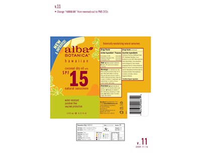 Image Of Bottle Label (Alba Hawaiian Coconut Sunscreen Spf 15)